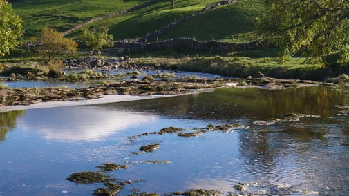 River Wharfe and riverside meadows at Upper Wharfedale, Yorkshire Dales